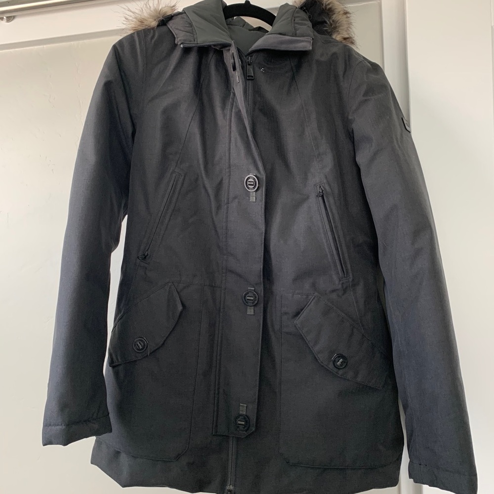North face dark gray parka coat